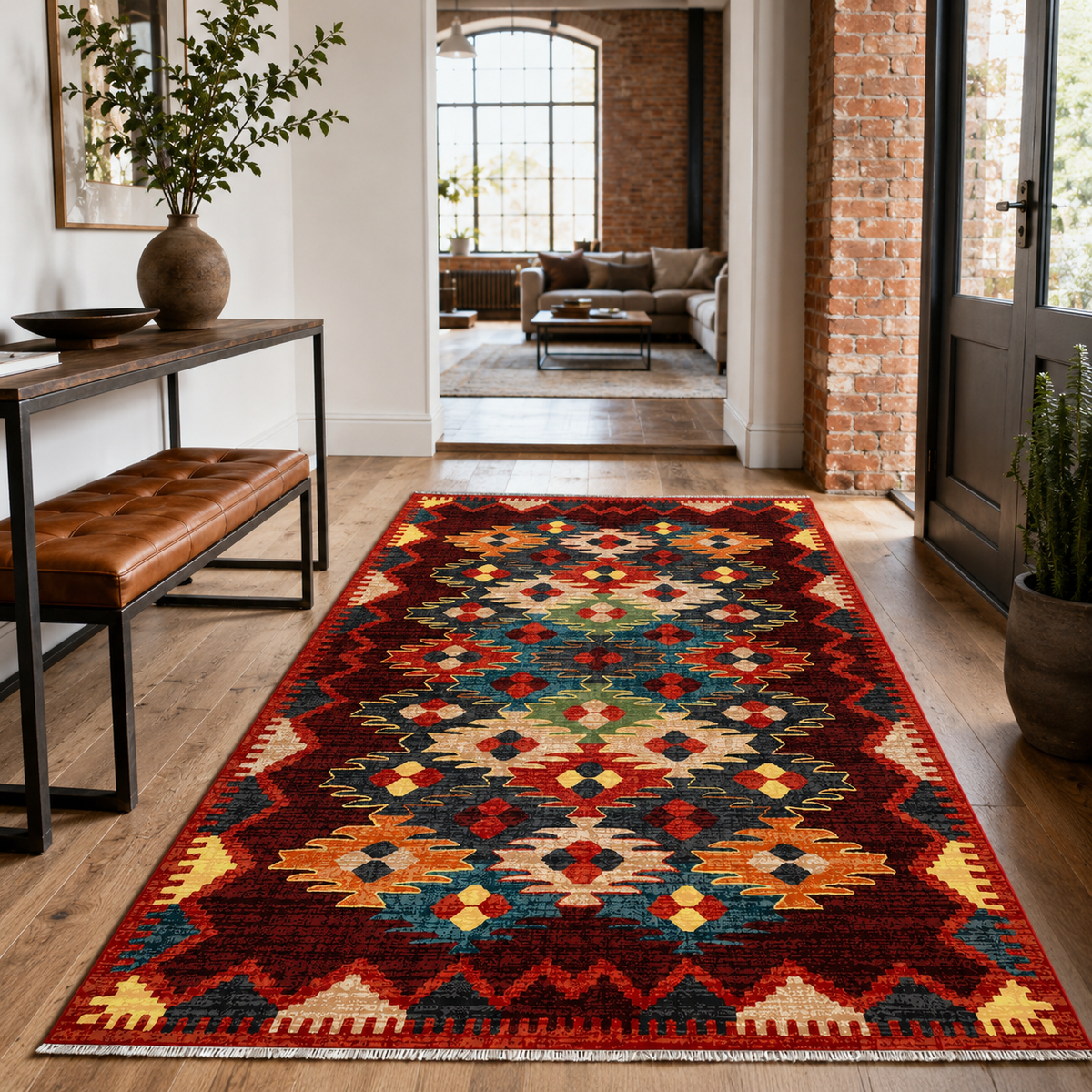 Tapis Ethnique Bordeaux Lavable Aliénor, vue 9