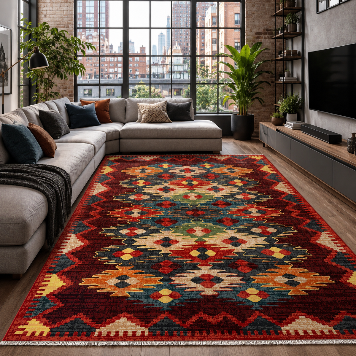 Tapis Ethnique Bordeaux Lavable Aliénor, vue 10
