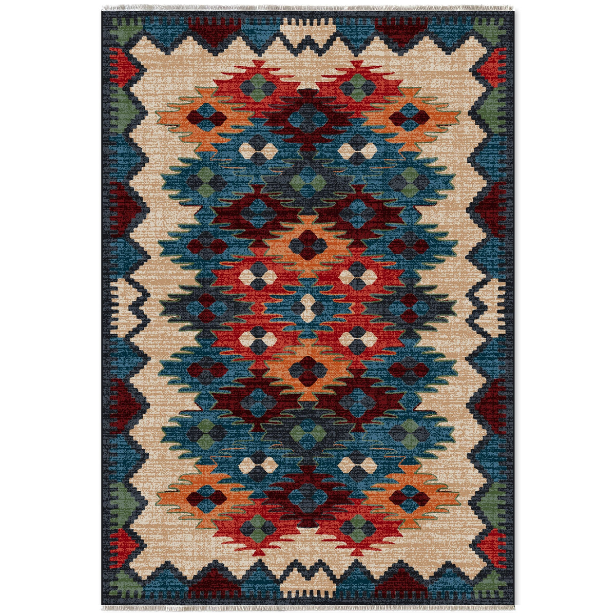 Détail du motif du tapis ethnique bleu marine lavable Ismaël