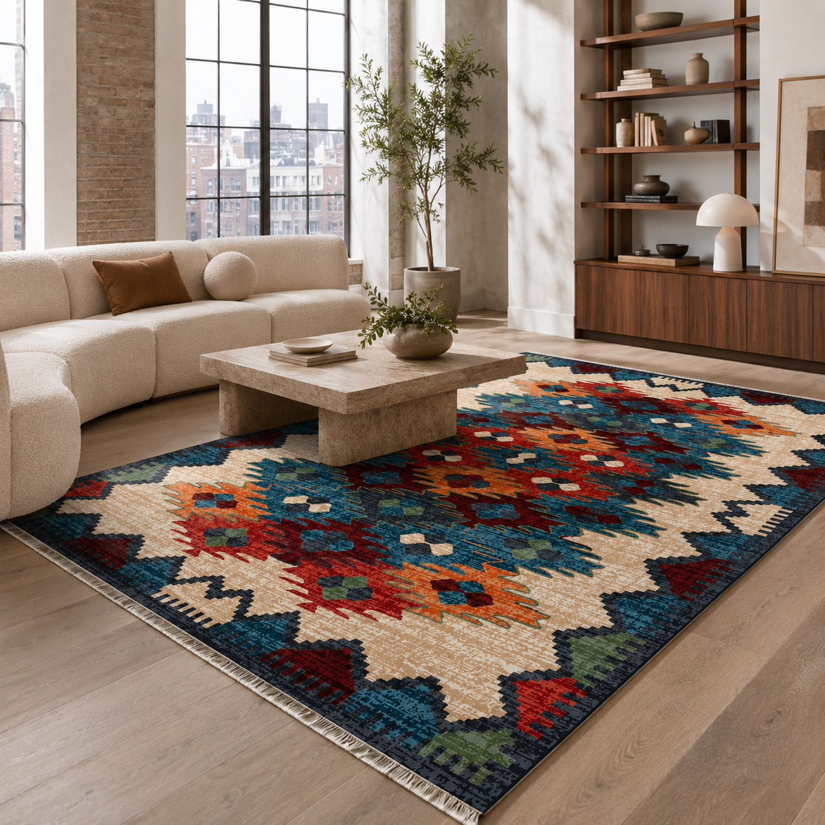Tapis Ethnique Bleu Marine Lavable Ismaël, vue 4
