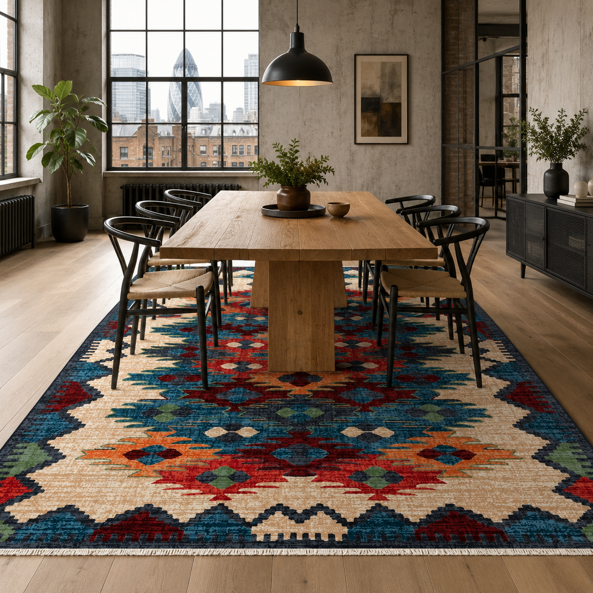 Tapis Ethnique Bleu Marine Lavable Ismaël, vue 6