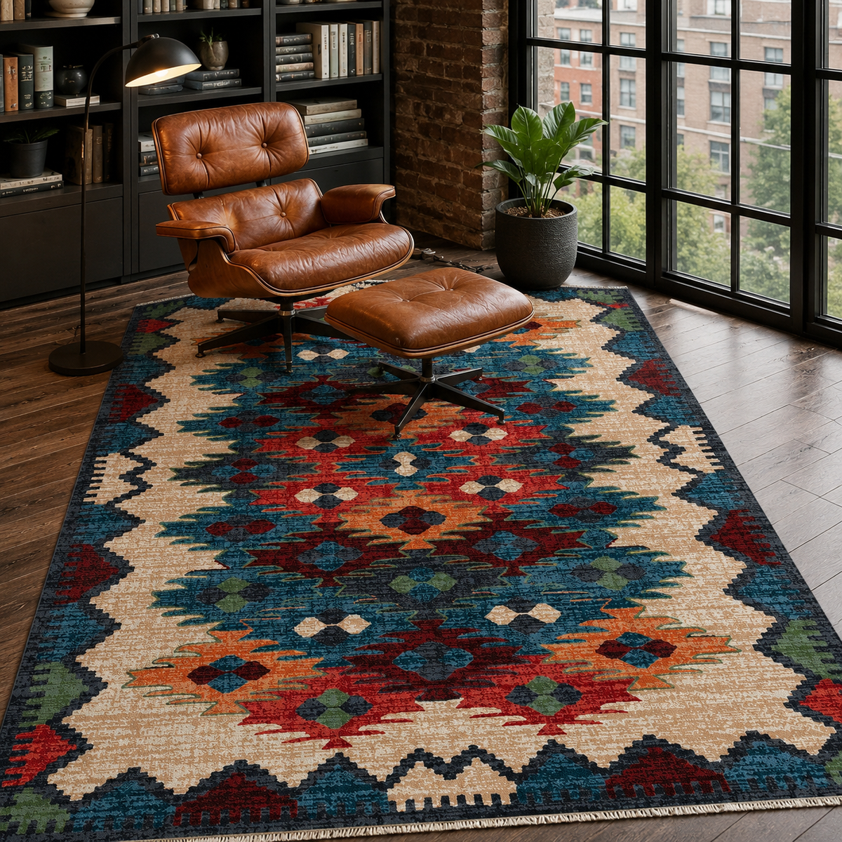 Tapis Ethnique Bleu Marine Lavable Ismaël, vue 7
