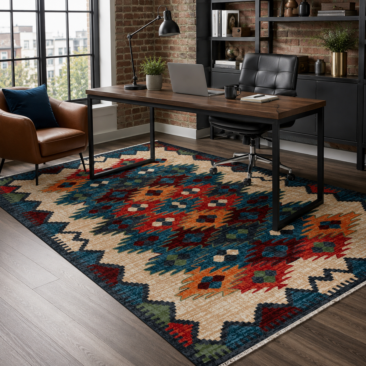 Tapis Ethnique Bleu Marine Lavable Ismaël, vue 9