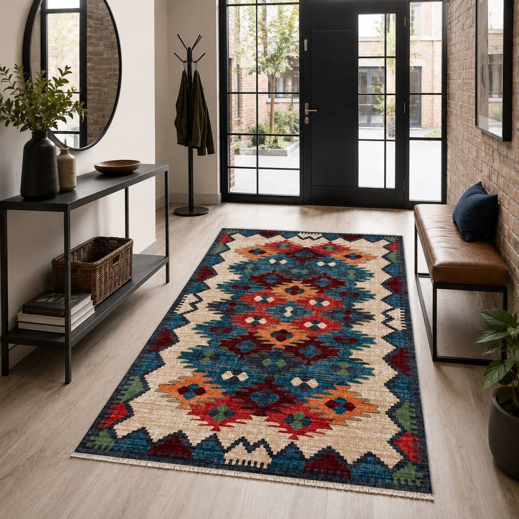 Tapis Ethnique Bleu Marine Lavable Ismaël, vue 10
