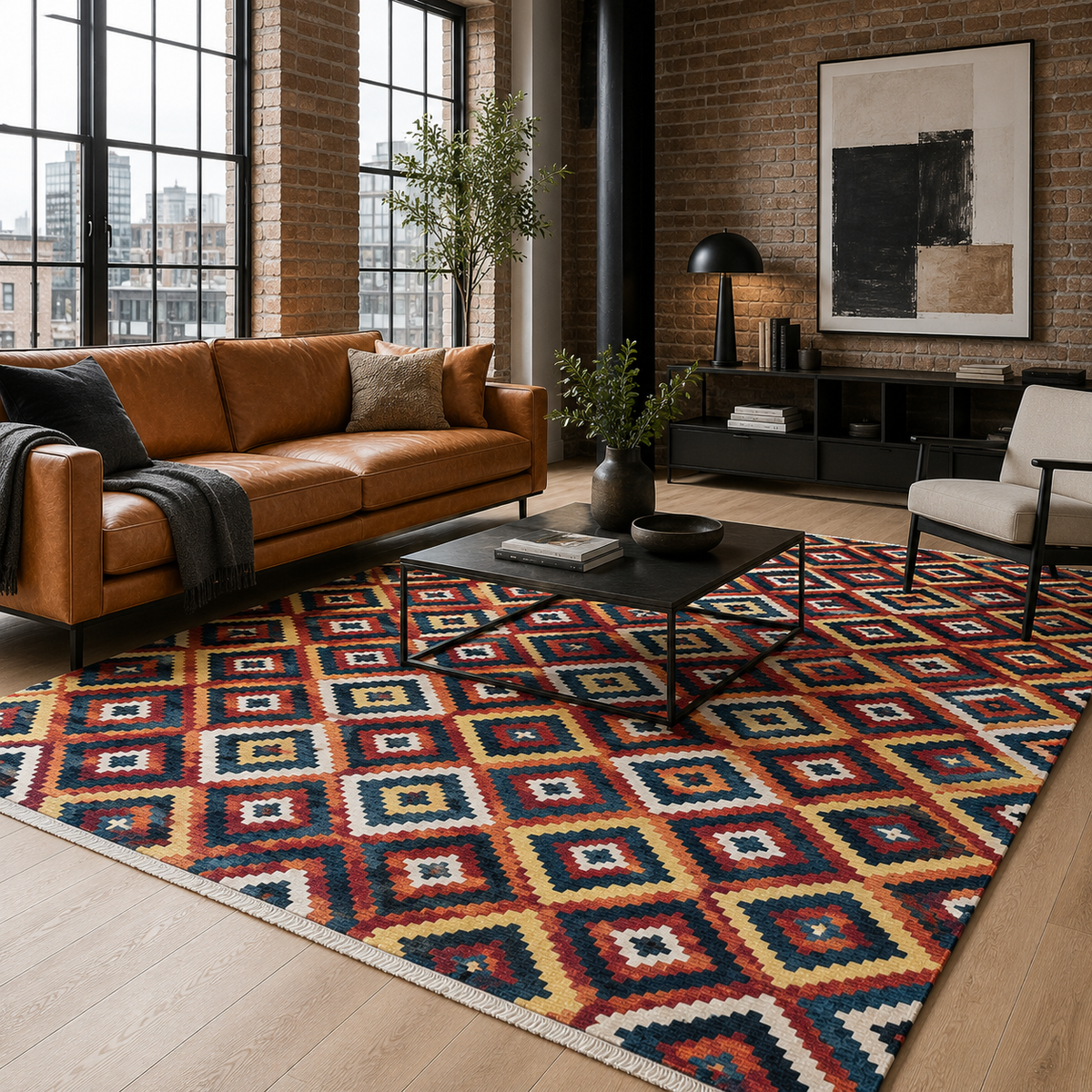 Tapis Ethnique Bordeaux Lavable Lou, vue 3