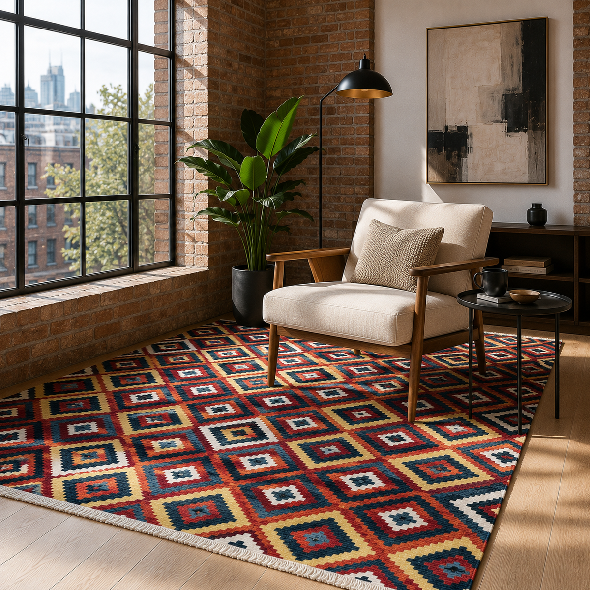 Tapis Ethnique Bordeaux Lavable Lou, vue 7