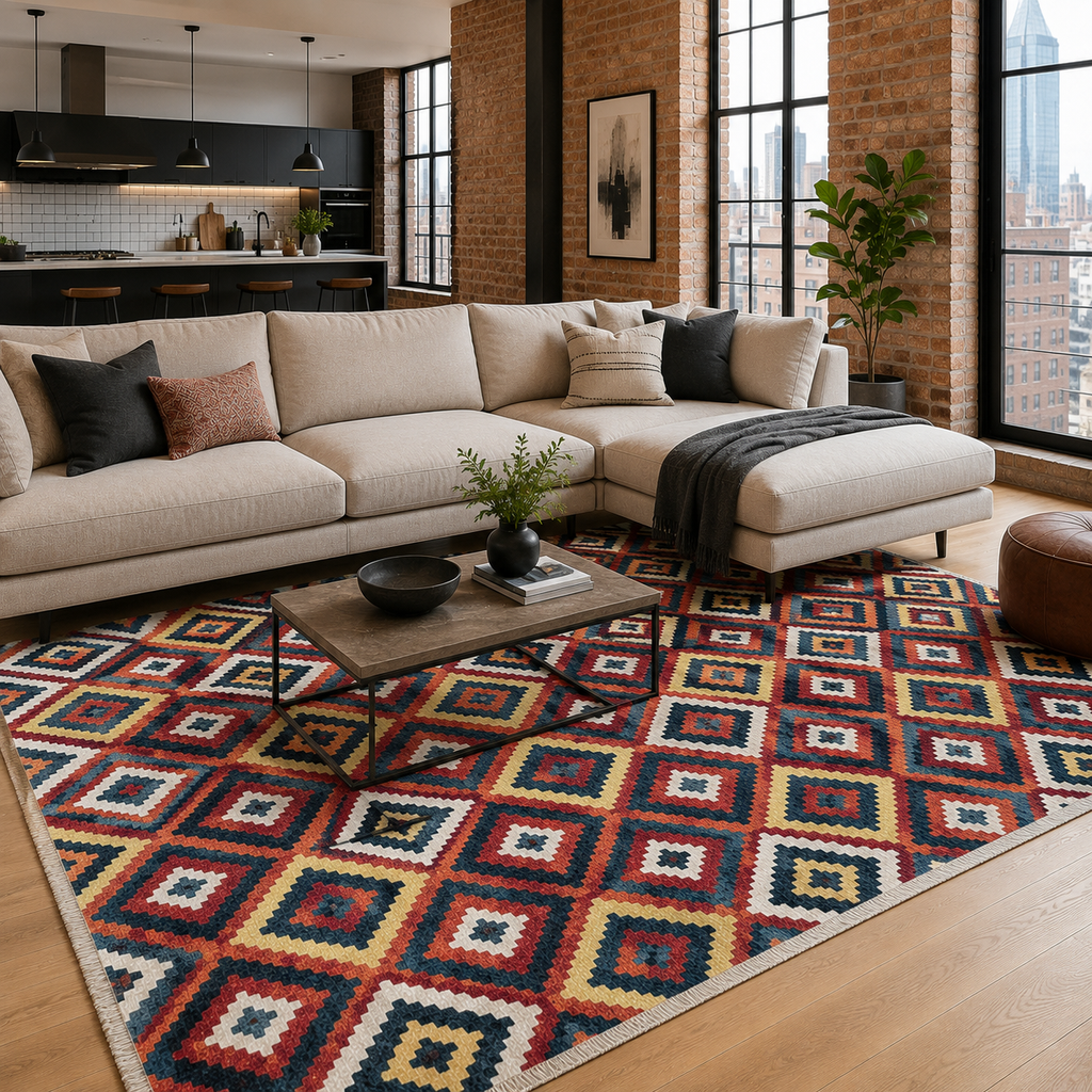 Tapis Ethnique Bordeaux Lavable Lou, vue 9