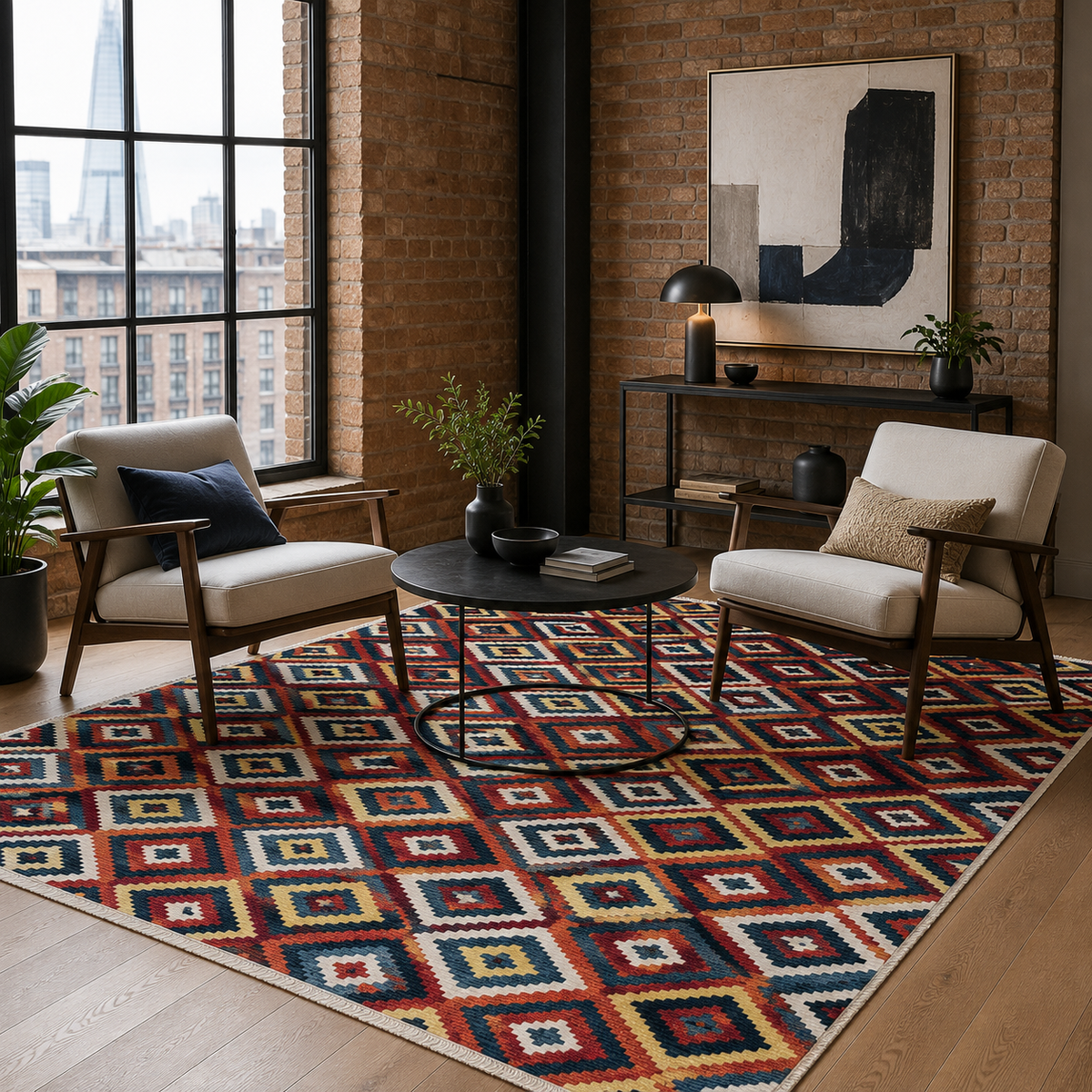 Tapis Ethnique Bordeaux Lavable Lou, vue 10