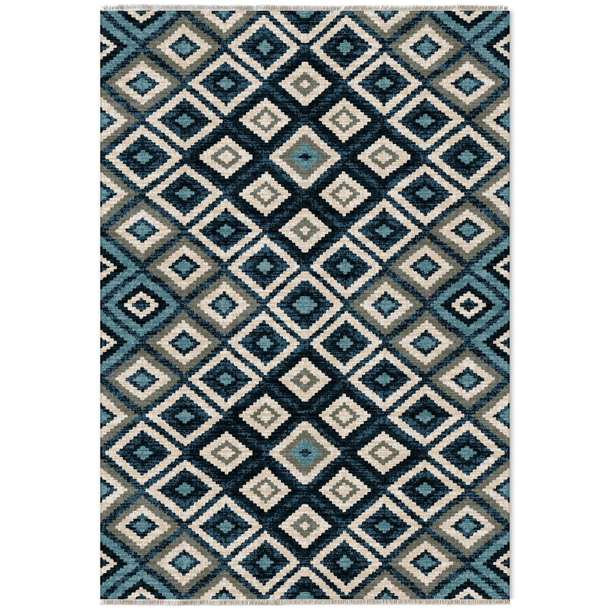 Détail du motif du tapis ethnique bleu marine lavable Oslo