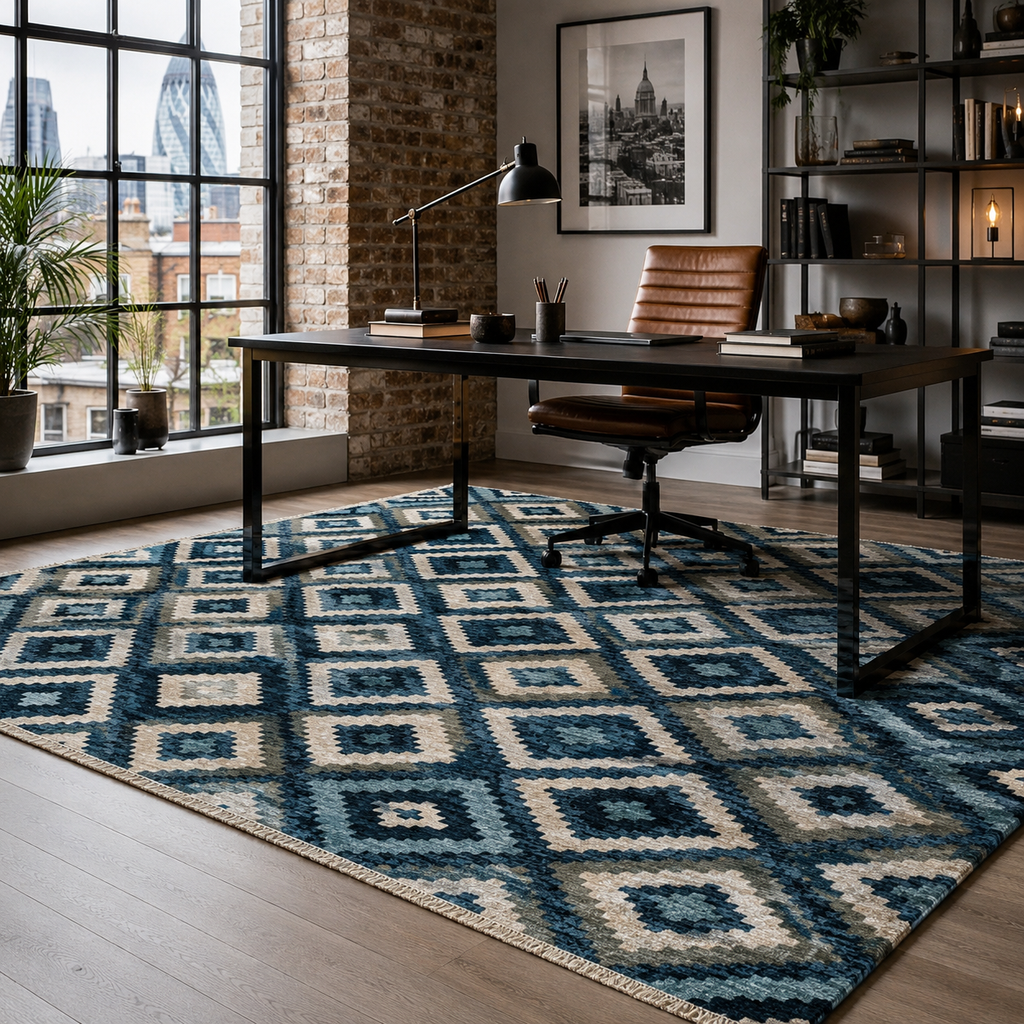 Tapis Ethnique Bleu Marine Lavable Oslo, vue 6
