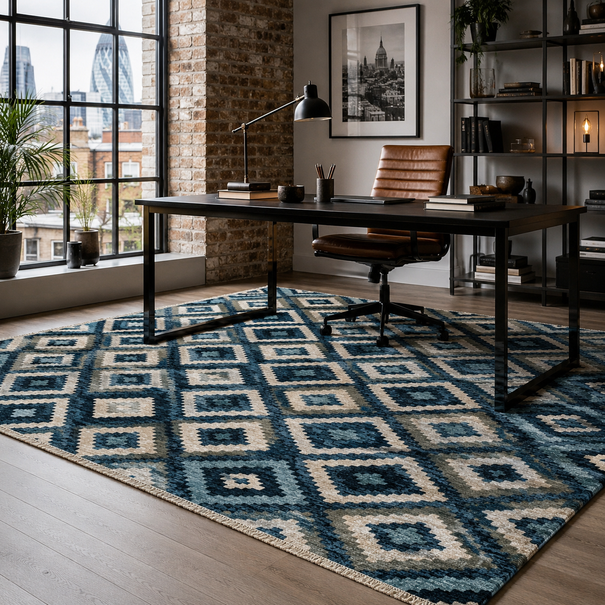 Tapis Ethnique Bleu Marine Lavable Oslo, vue 6