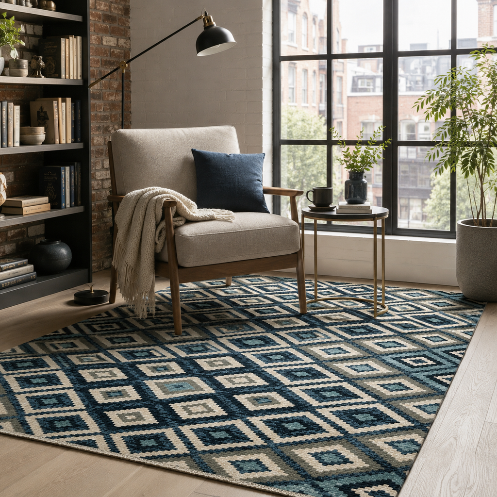 Tapis Ethnique Bleu Marine Lavable Oslo, vue 7