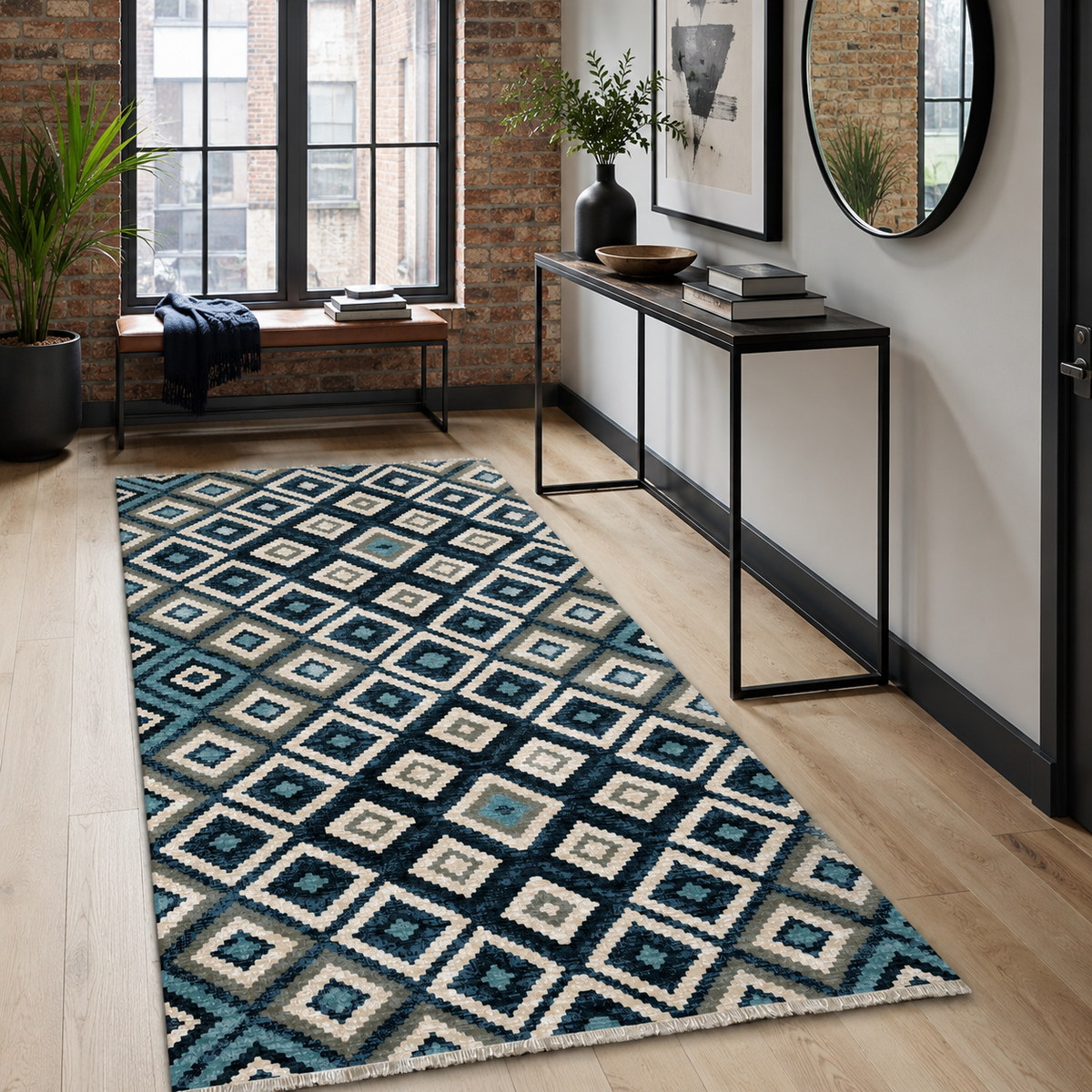 Tapis Ethnique Bleu Marine Lavable Oslo, vue 8