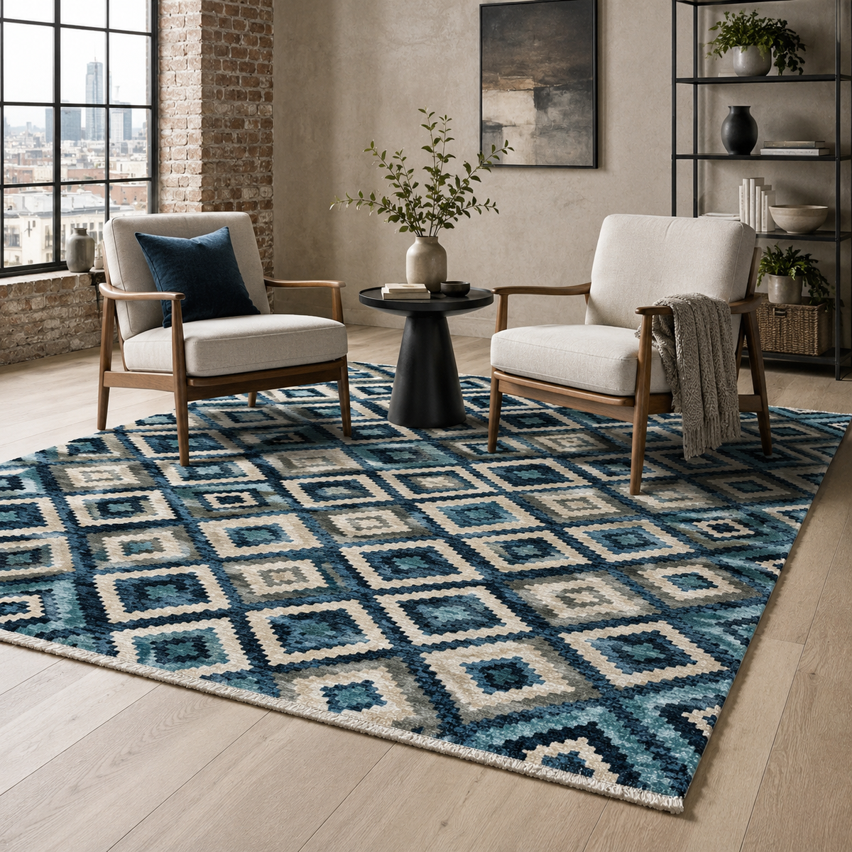 Tapis Ethnique Bleu Marine Lavable Oslo, vue 10