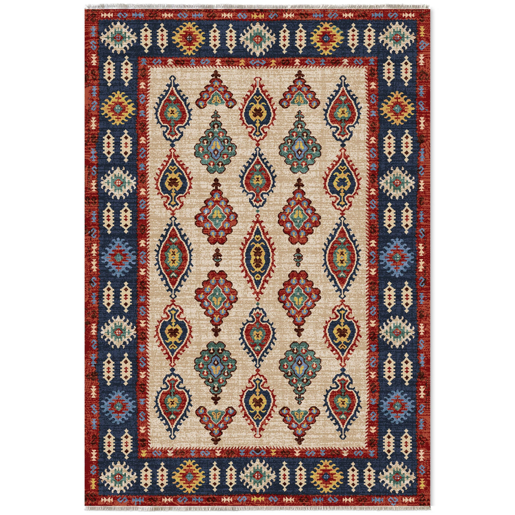 Détail du motif du tapis ethnique bleu marine lavable Lina