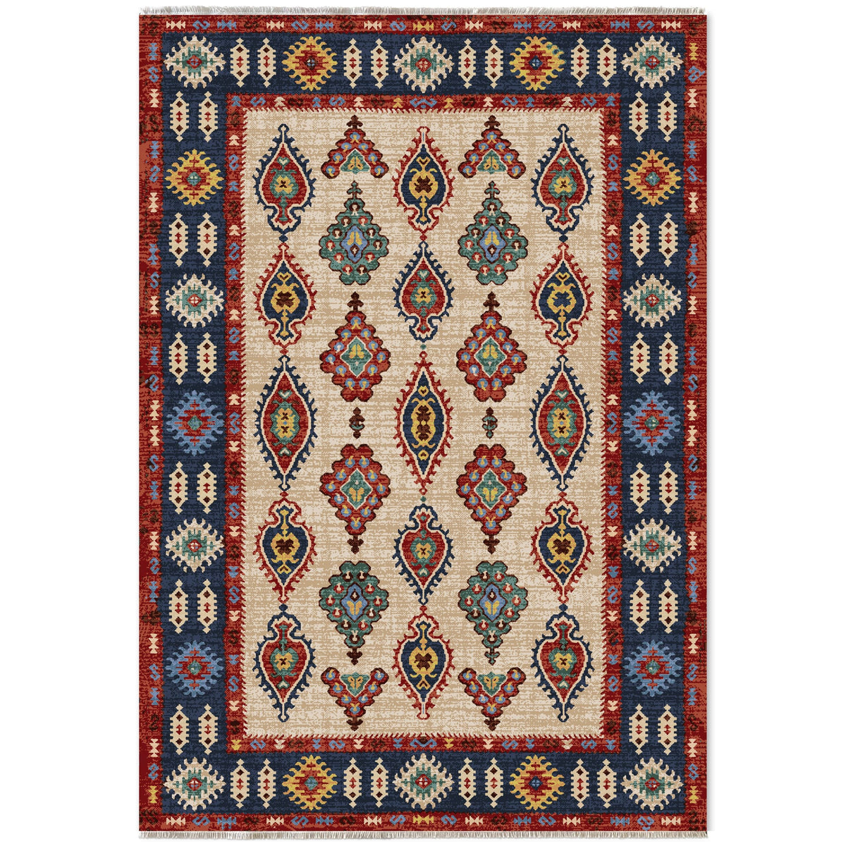 Détail du motif du tapis ethnique bleu marine lavable Lina