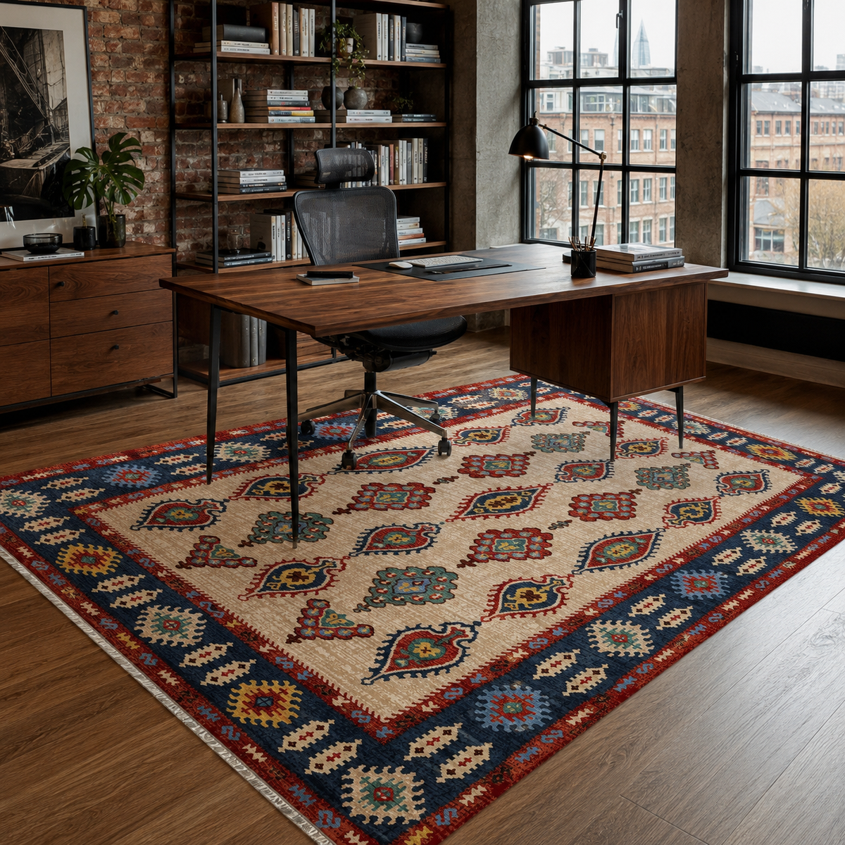 Tapis Ethnique Bleu Marine Lavable Lina, vue 7
