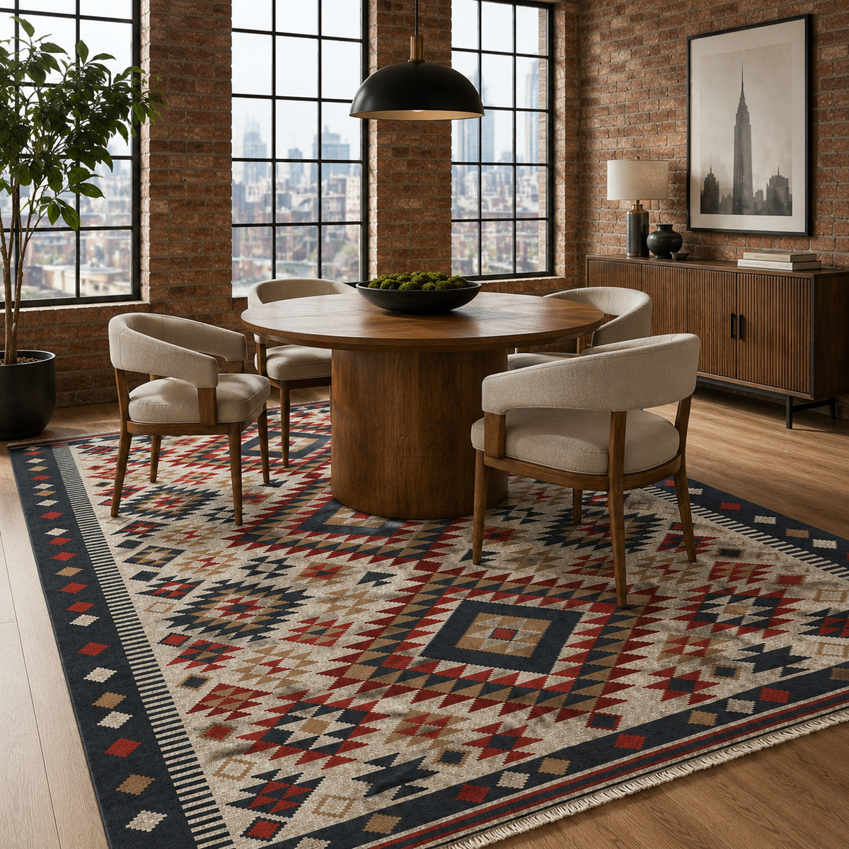 Tapis Ethnique Bleu Marine Lavable Elara, vue 10
