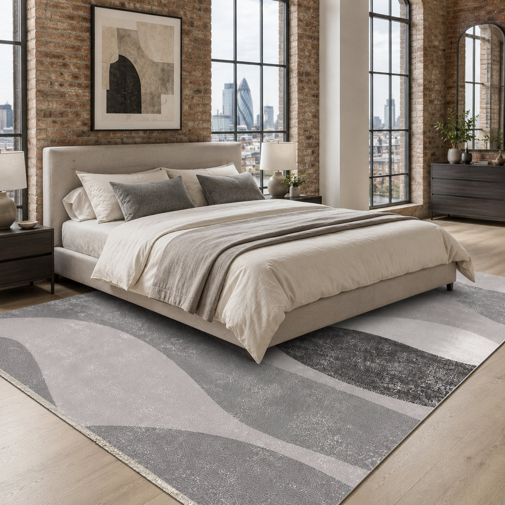 Tapis Géométrique Moderne Gris Lavable Cécilia, vue 5
