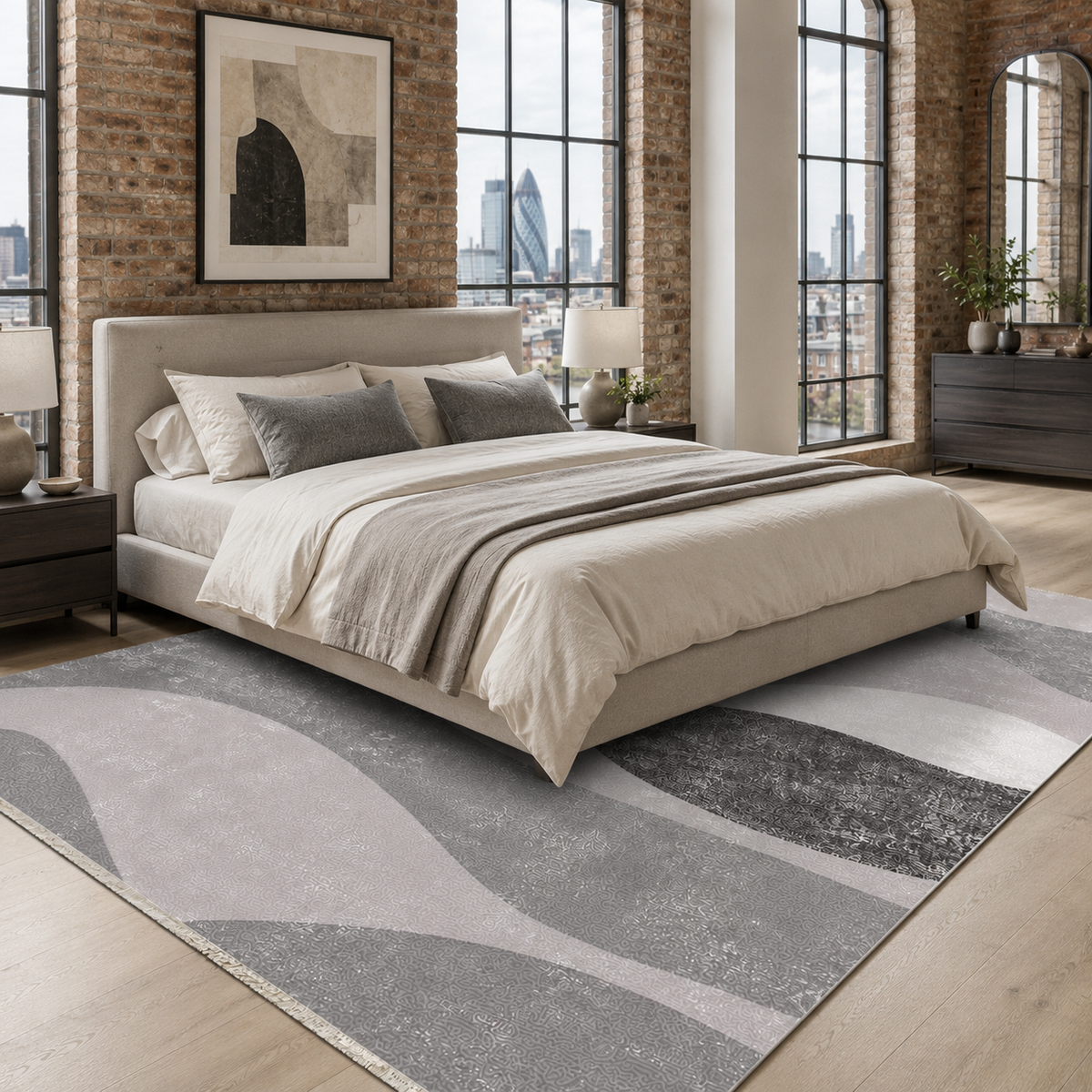 Tapis Géométrique Moderne Gris Lavable Cécilia, vue 5