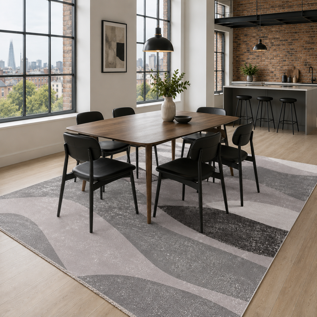 Tapis Géométrique Moderne Gris Lavable Cécilia, vue 6