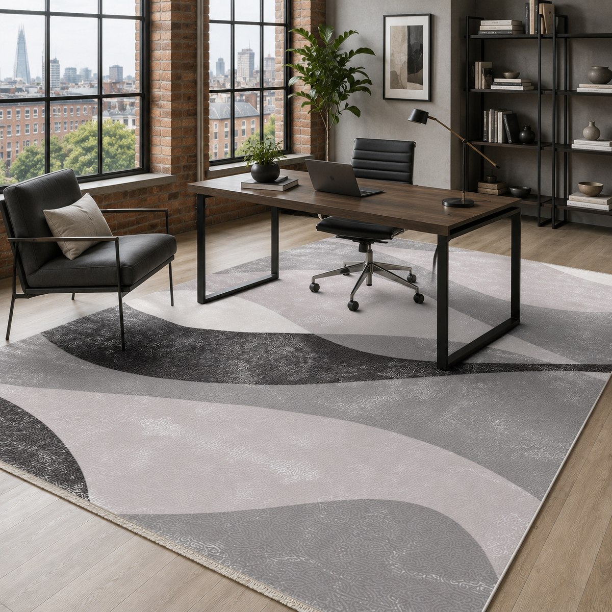 Tapis Géométrique Moderne Gris Lavable Cécilia, vue 7