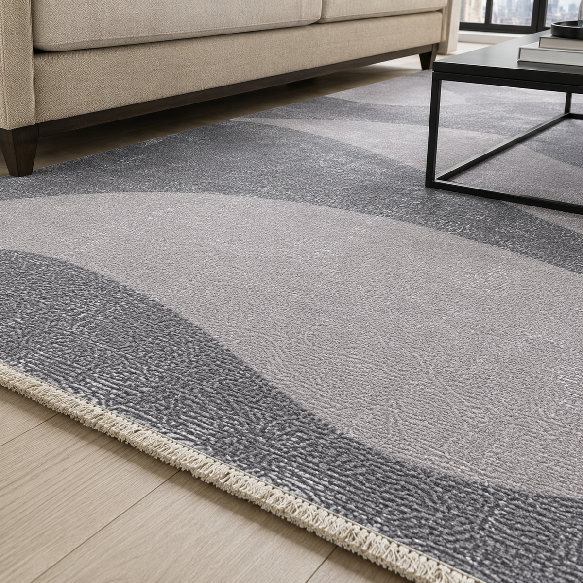 Tapis Géométrique Moderne Gris Lavable Cécilia, vue 9
