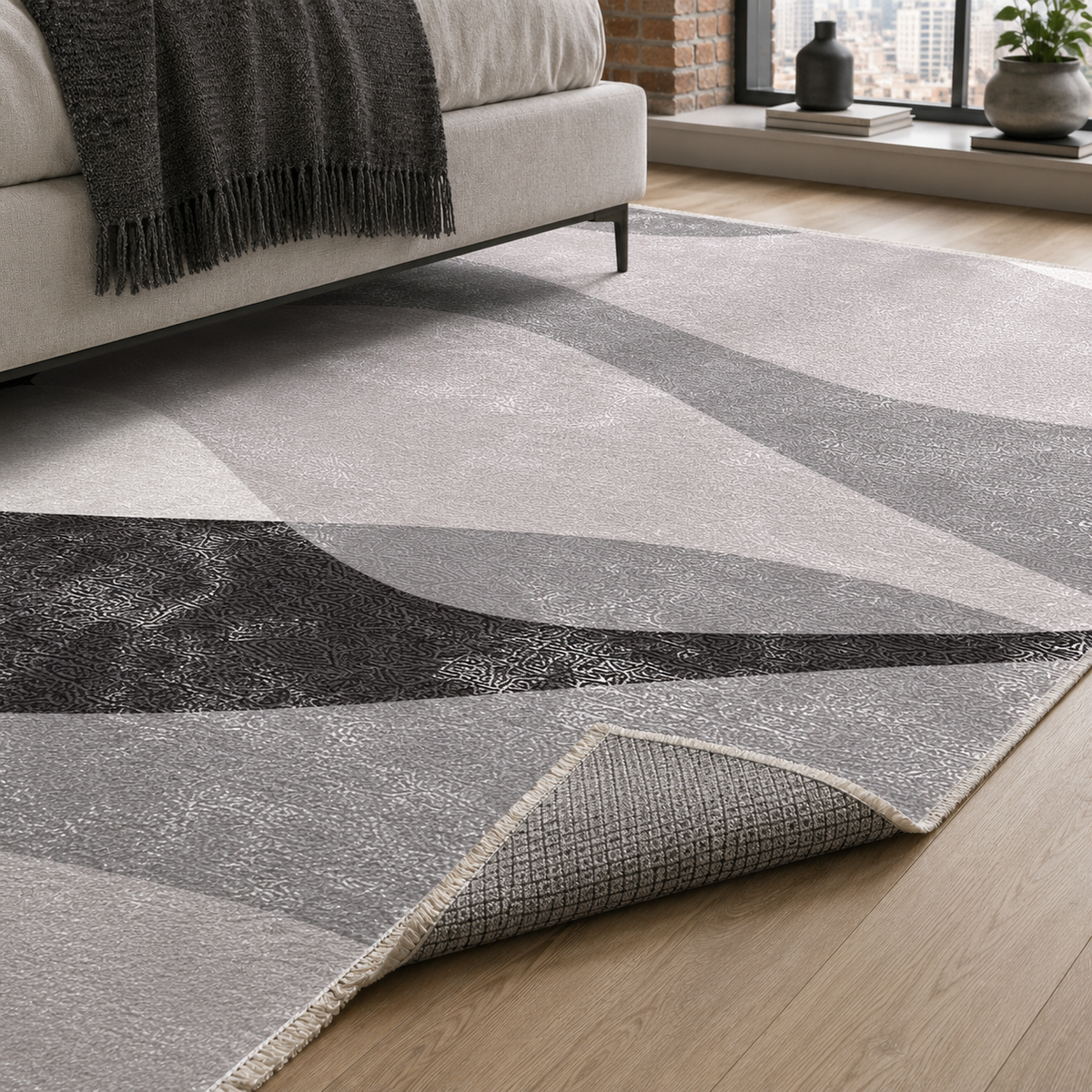 Tapis Géométrique Moderne Gris Lavable Cécilia, vue 10