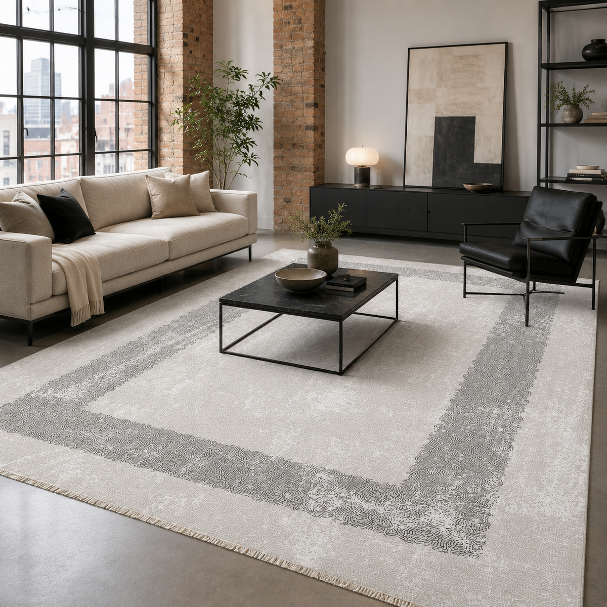 Tapis Moderne Gris Lavable Nerina, vue principale