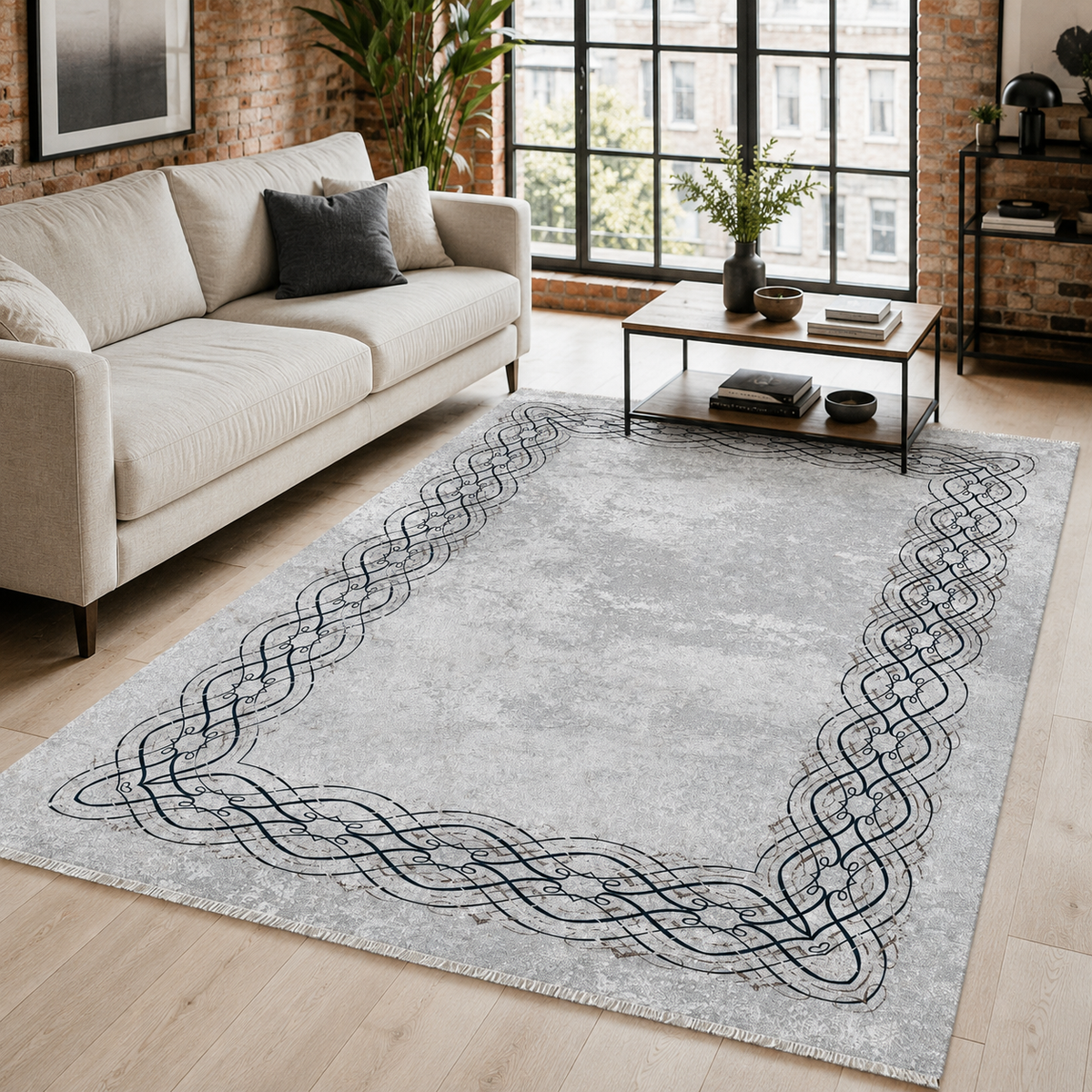 Tapis Moderne Gris Lavable Perrine, vue principale