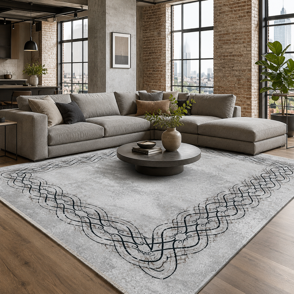 Tapis Moderne Gris Lavable Perrine, vue 9