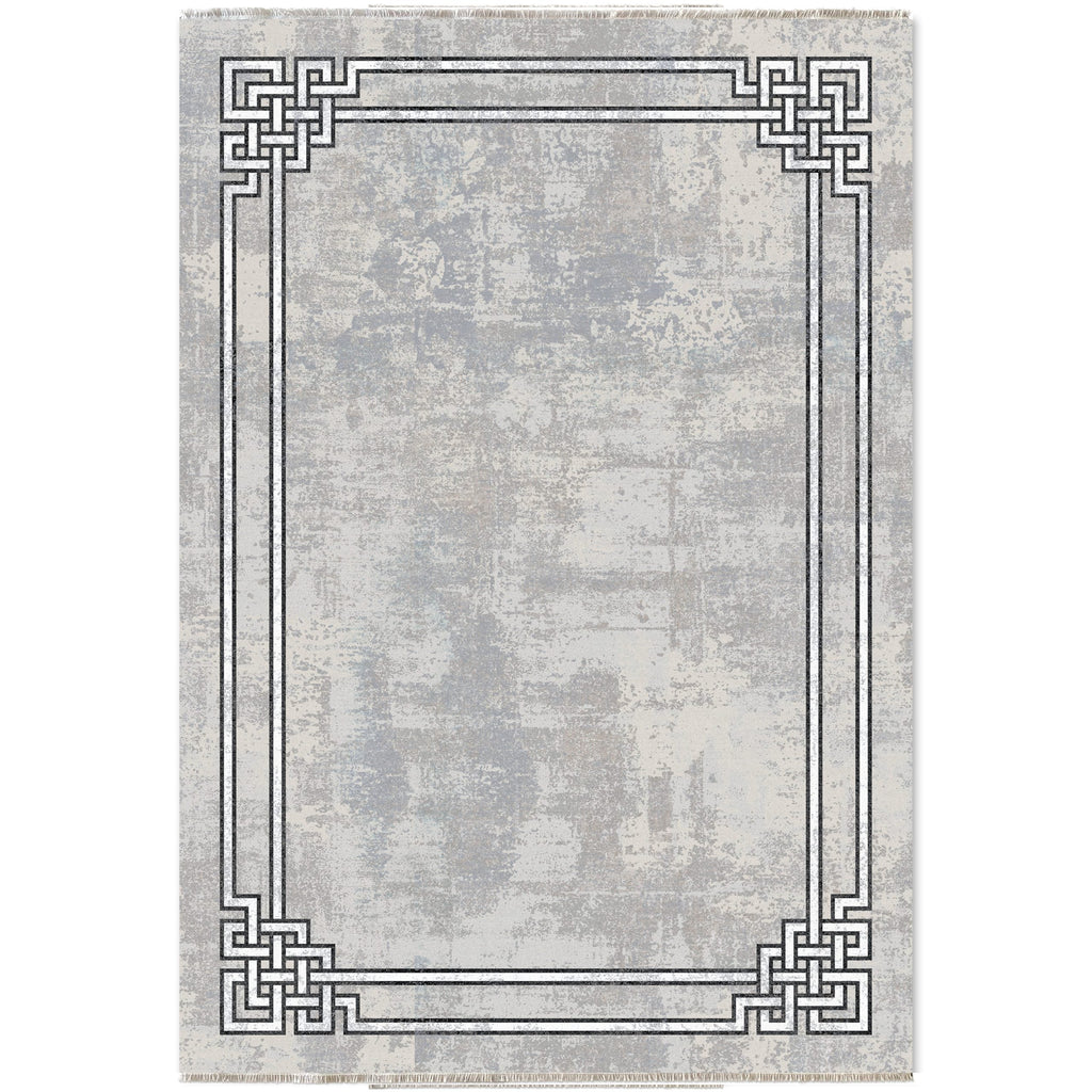Détail du motif du tapis moderne gris lavable Flavie