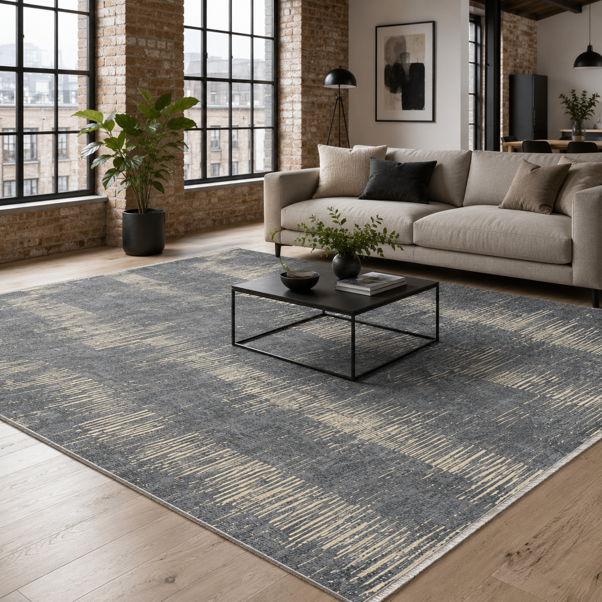 Tapis Moderne Gris Lavable Bérénice, vue principale