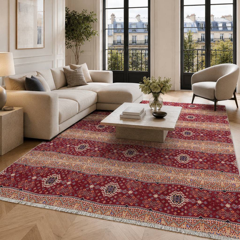 Tapis Ethnique Bordeaux Lavable Maël, vue 3