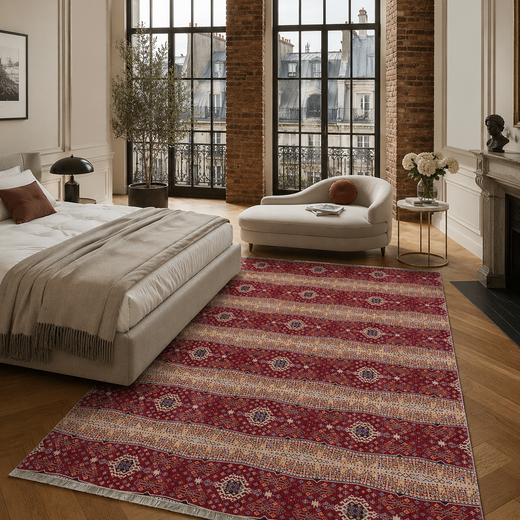Tapis Ethnique Bordeaux Lavable Maël, vue 4