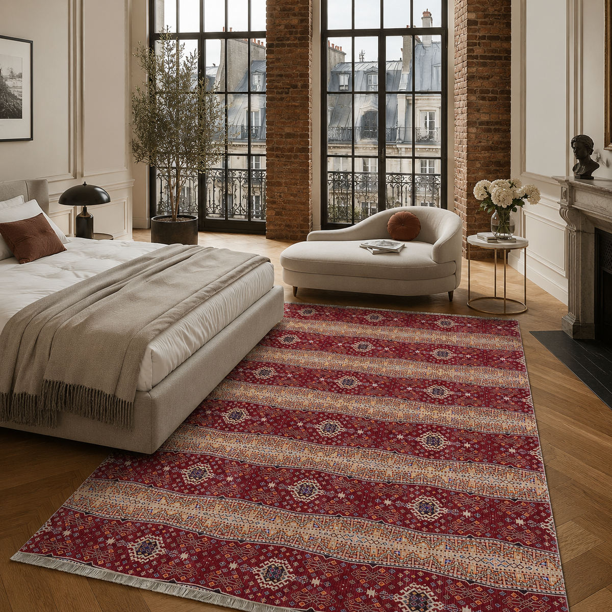 Tapis Ethnique Bordeaux Lavable Maël, vue 4
