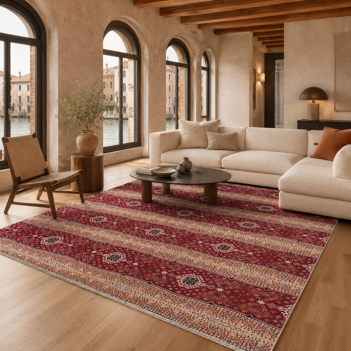 Tapis Ethnique Bordeaux Lavable Maël, vue 5