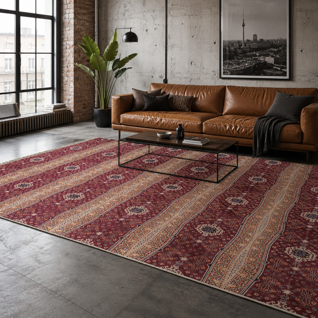 Tapis Ethnique Bordeaux Lavable Maël, vue 7