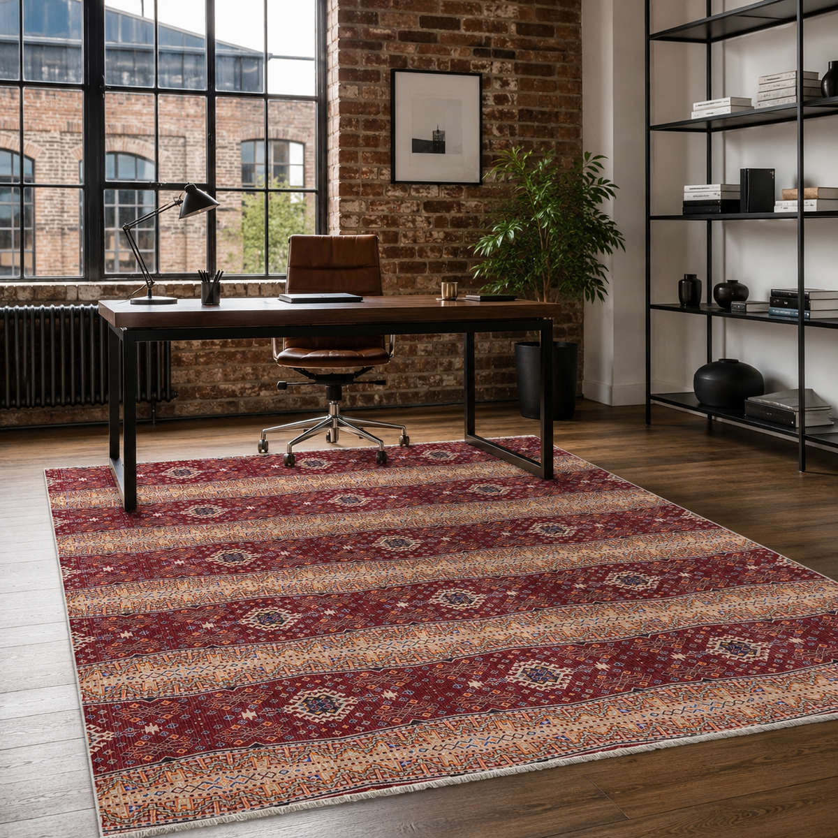 Tapis Ethnique Bordeaux Lavable Maël, vue 8