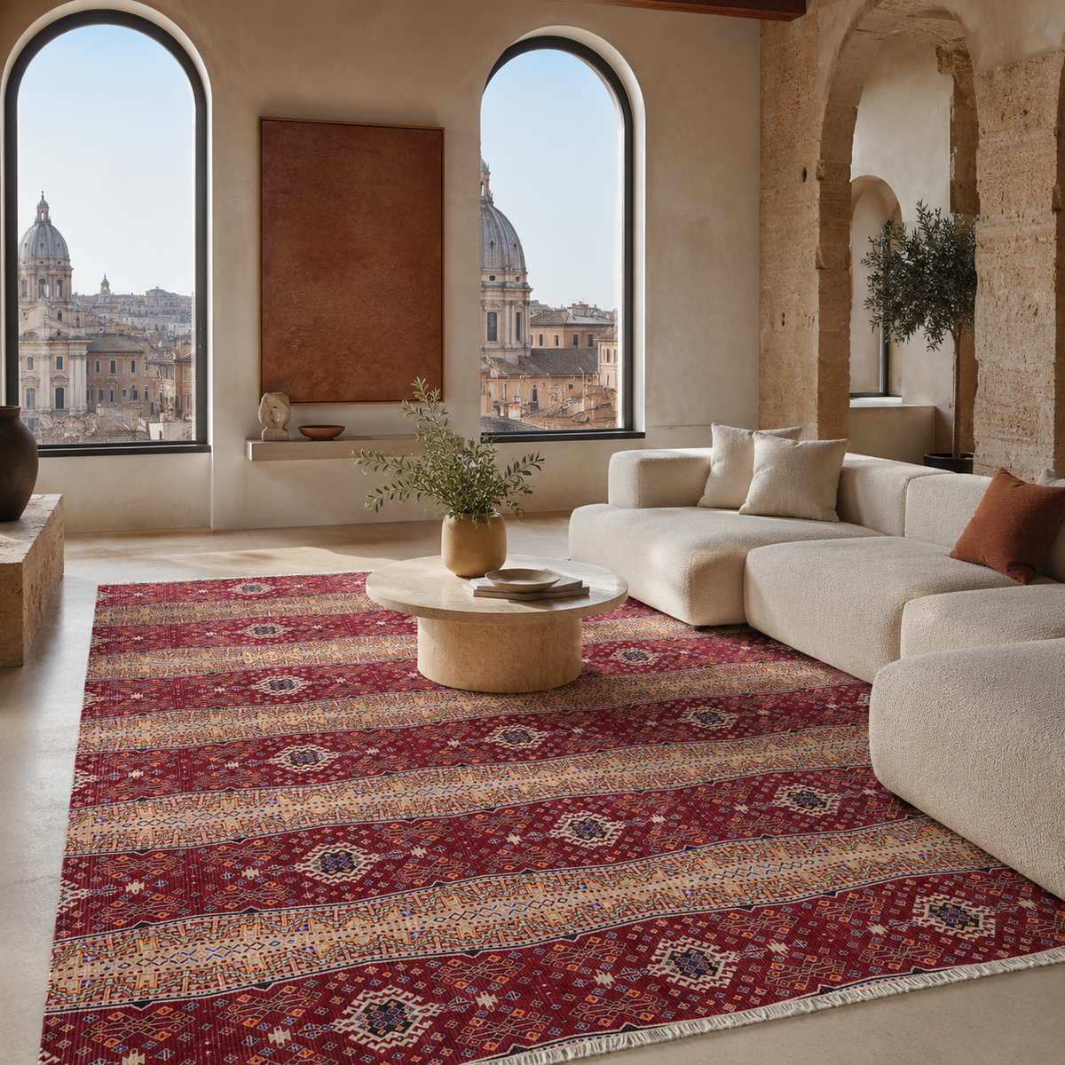 Tapis Ethnique Bordeaux Lavable Maël, vue 9