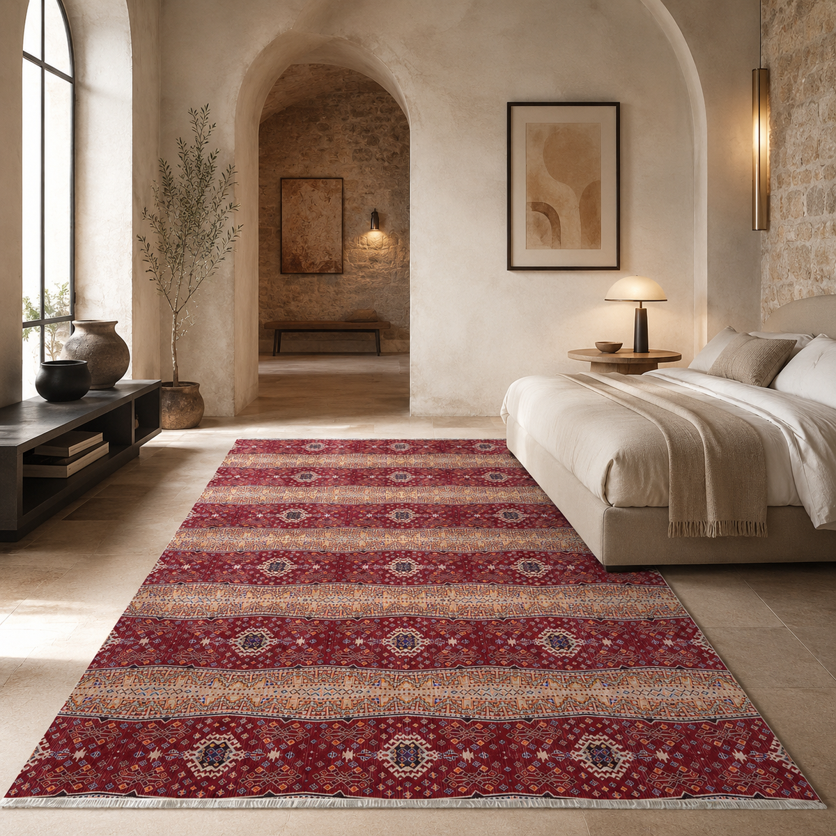 Tapis Ethnique Bordeaux Lavable Maël, vue 10