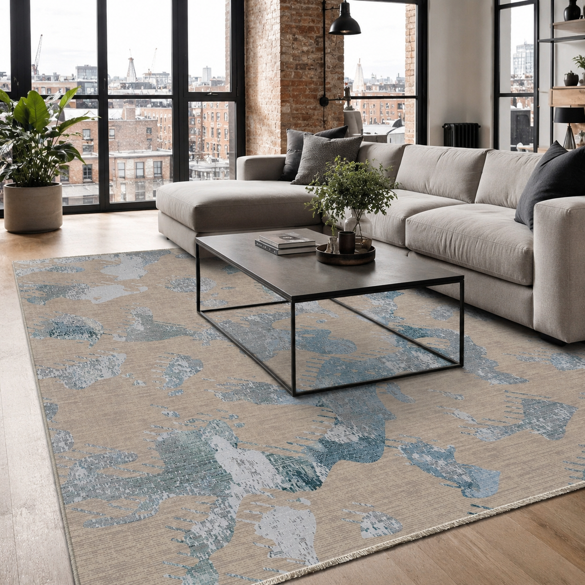 Tapis Moderne Bleu Marine Lavable Héloïse, vue 3