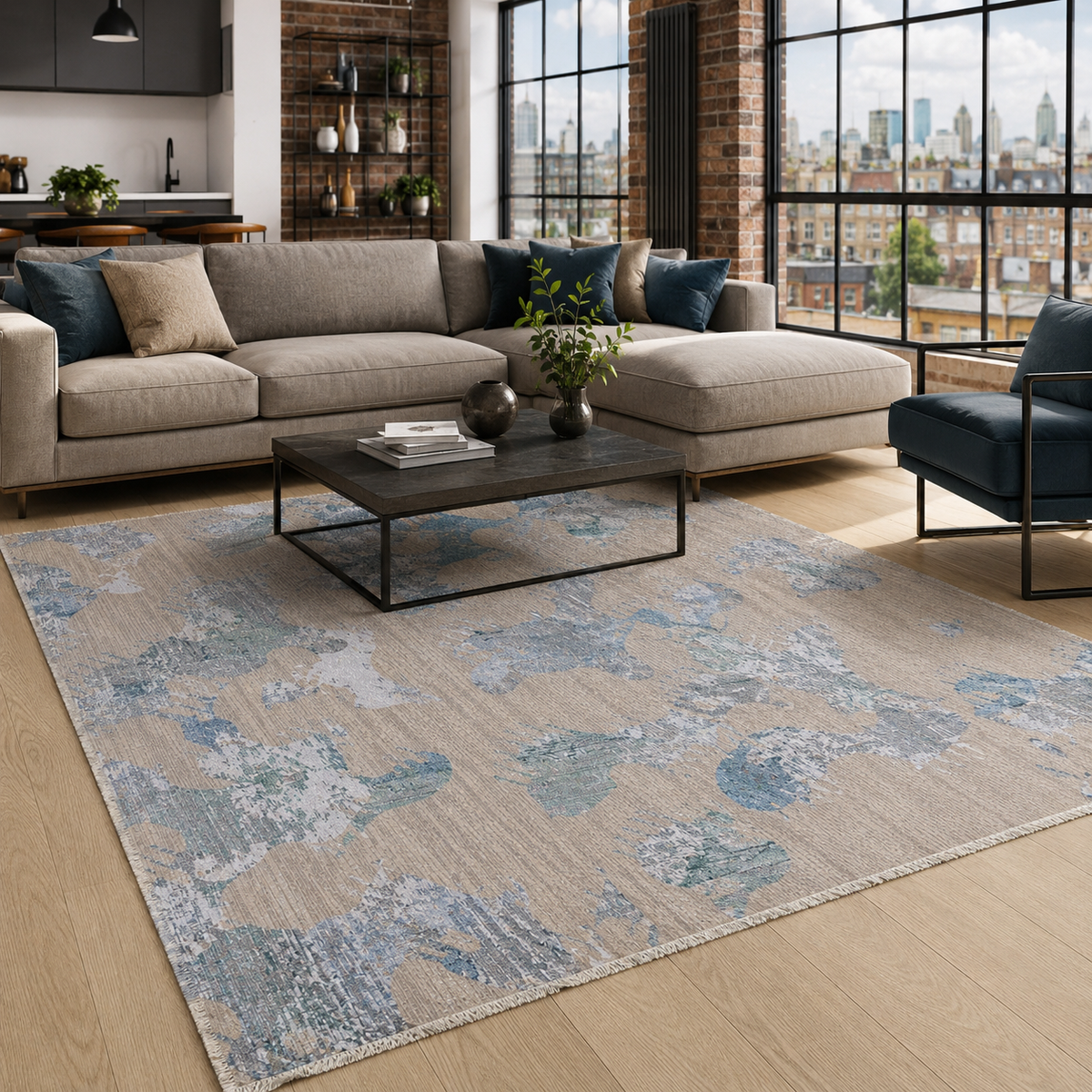 Tapis Moderne Bleu Marine Lavable Héloïse, vue 4