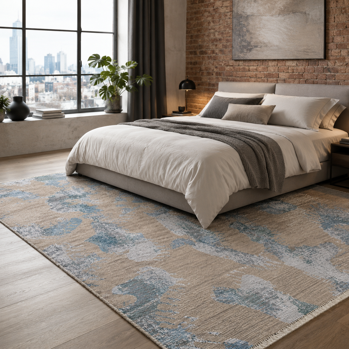 Tapis Moderne Bleu Marine Lavable Héloïse, vue 5