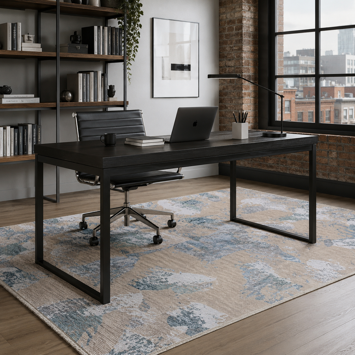 Tapis Moderne Bleu Marine Lavable Héloïse, vue 6