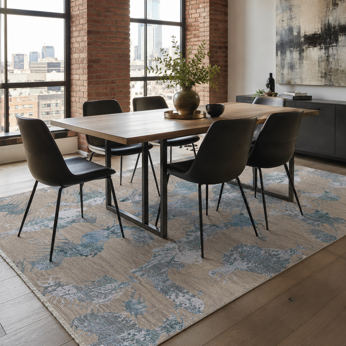 Tapis Moderne Bleu Marine Lavable Héloïse, vue 7