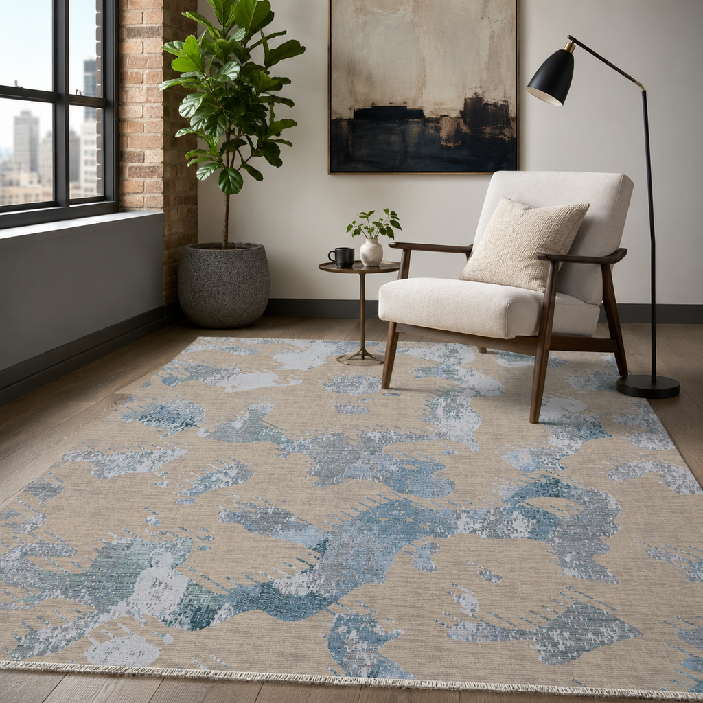 Tapis Moderne Bleu Marine Lavable Héloïse, vue 8