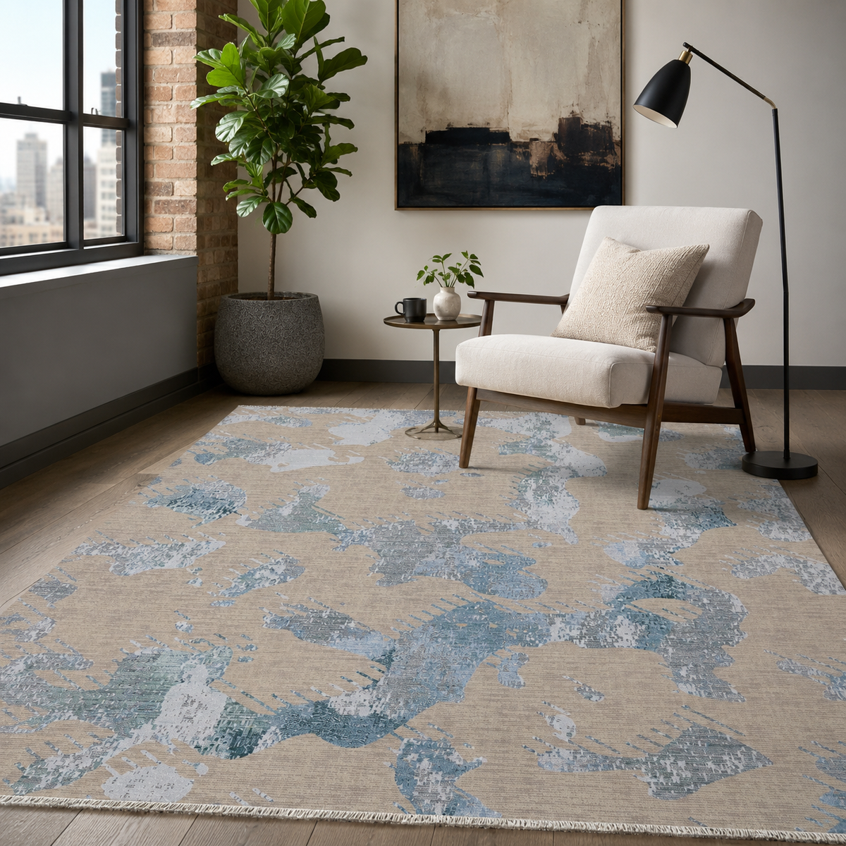 Tapis Moderne Bleu Marine Lavable Héloïse, vue 8