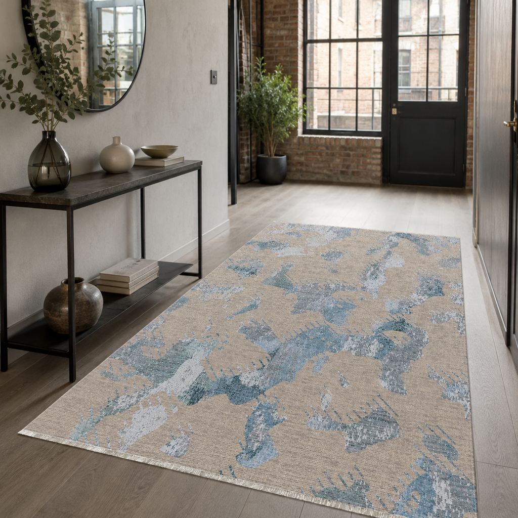 Tapis Moderne Bleu Marine Lavable Héloïse, vue 9