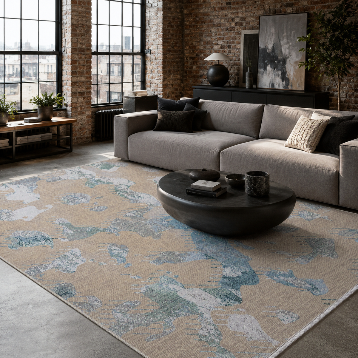 Tapis Moderne Bleu Marine Lavable Héloïse, vue 10